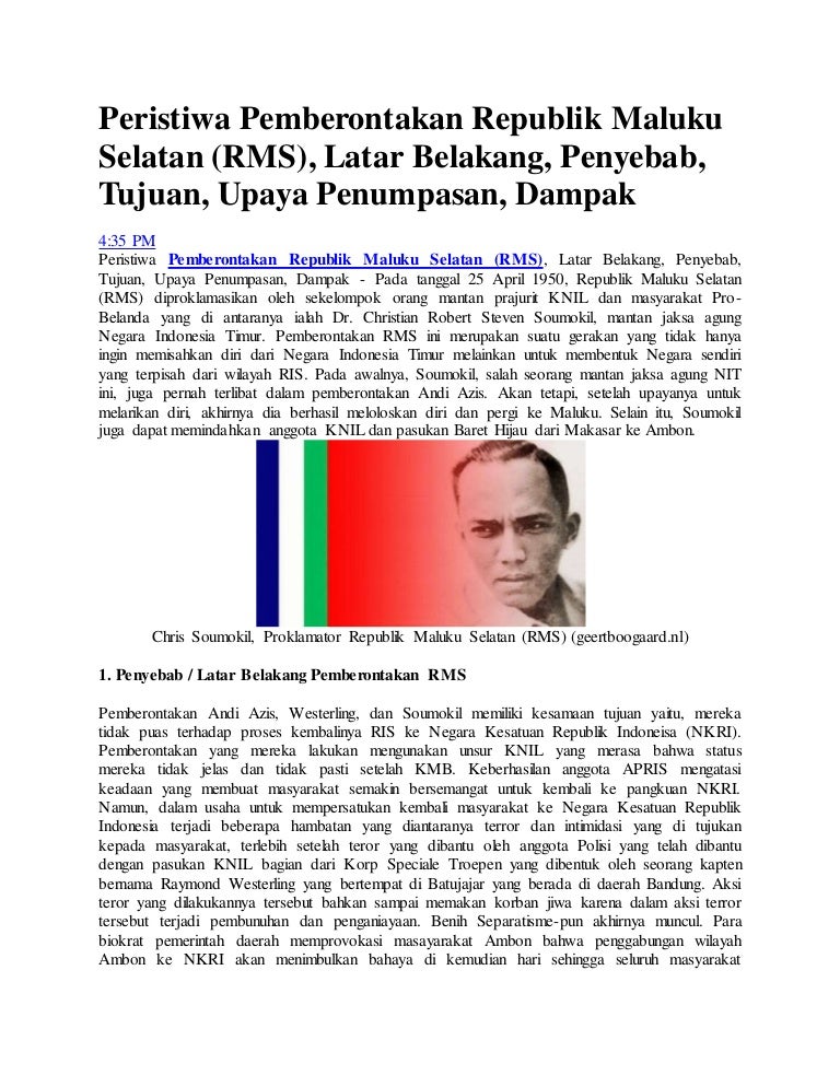 Peristiwa Pemberontakan Republik Maluku Selatan Peristiwa Pemberontakan Republik Maluku Selatan