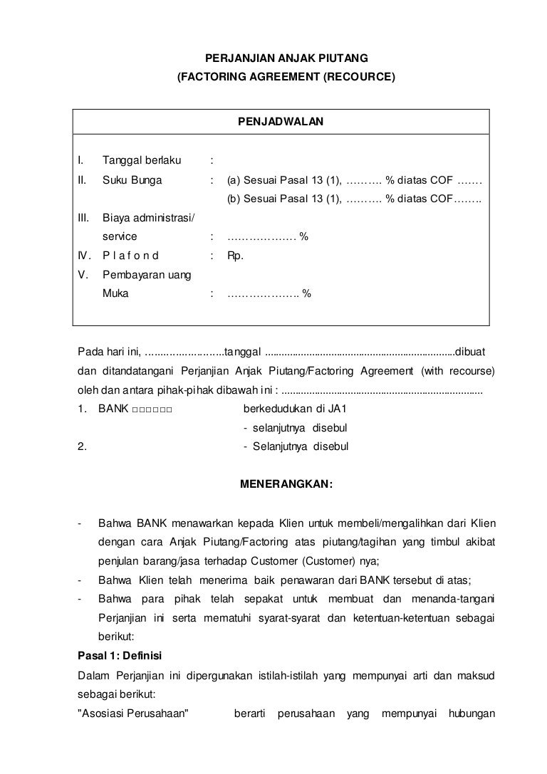 Perjanjian Anjak Piutang Beli Perjanjian Hub 08118887270 Wa