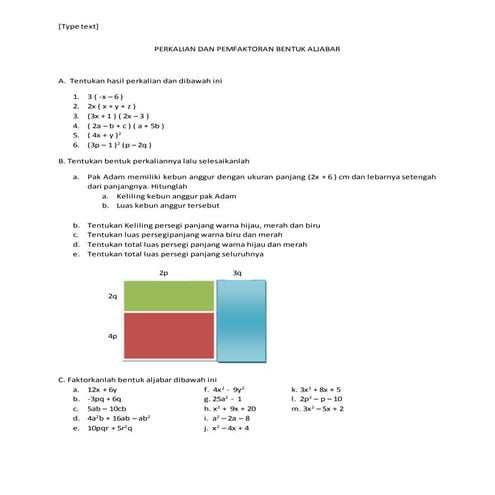 Perkalian dan pemfaktoran aljabar