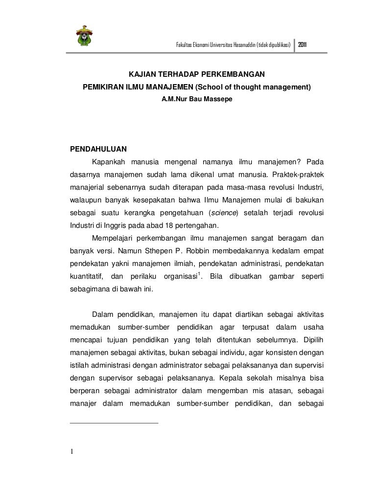 Perkembangan Pemikiran Ilmu Manajemen