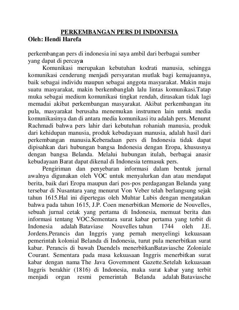 Perkembangan Pers Di Indonesia Perkembangan Pers Di Indonesia