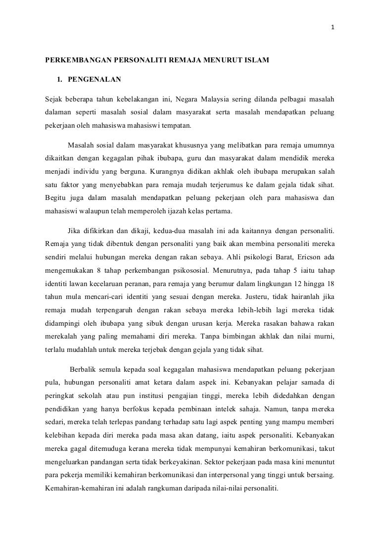 Perkembangan Personaliti Remaja Menurut Islam