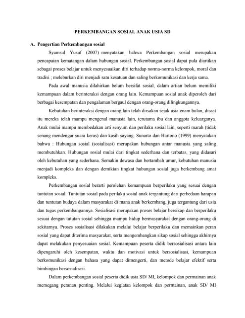 Perkembangan emosi anak usia sekolah dasar
