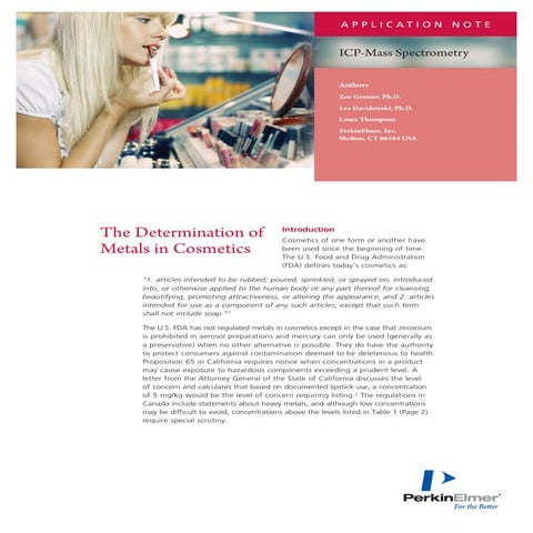 PerkinElmer: The Determination of Metals in Cosmetics Application Note ...