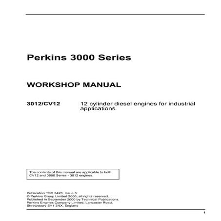 Perkins 3000 series 3012 cv12 12 cylinder diesel engine service repair manual