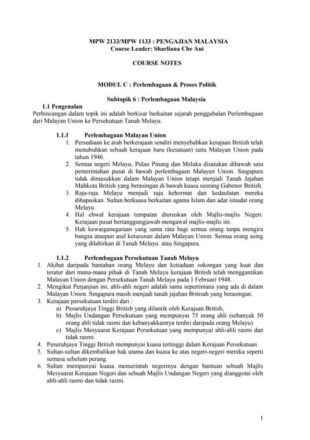 Pengajian Malaysia: Modul c subtopik 5 8 perlembagaan 
