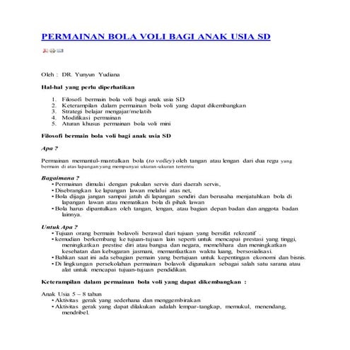 Permainan bola voli bagi anak usia sd