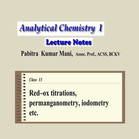 Permanganometry, iodometry in analytical technique, P K MANI