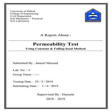 Permeability Test of soil Using Constant and Falling Head Method
