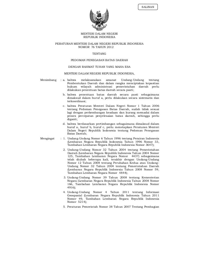 Peraturan Menteri Dalam Negeri Nomor 76 Tahun 2012