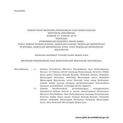 Permendikbud nomor 51 tahun 2018