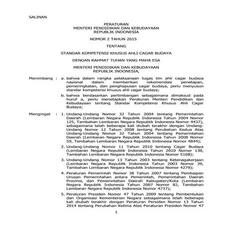 Permendikbud tahun2015 nomor002_standar kompetensi khusus ahli cagar budaya