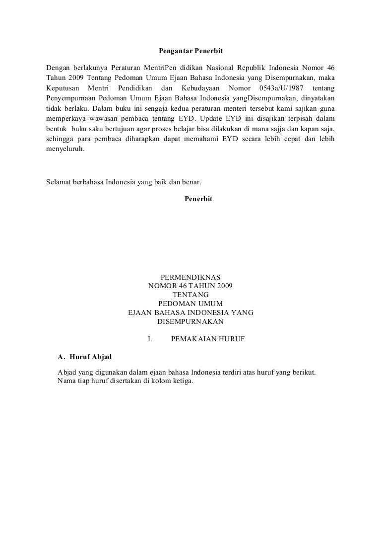 Permendiknas No 46 2009 Tentang Eyd