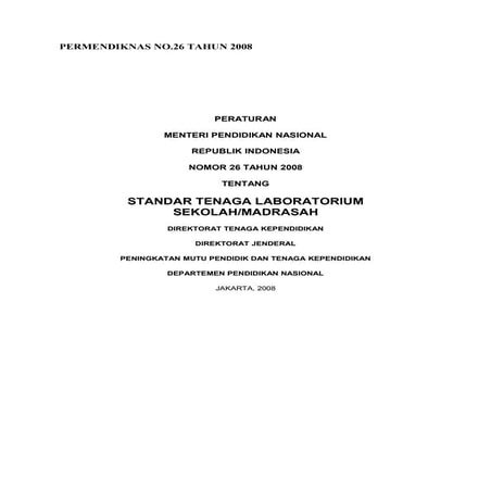 Permendiknas No.26 2008 Standar Tenaga Laboratorium