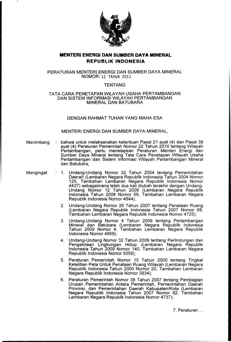 Permen Esdm 12 2011 Tentang Tata Cara Peapan Wilayah Usaha Pertamb