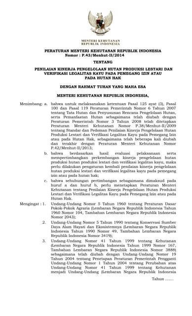 Permenhut No 54 Th 2014 Ttg Kompetensi Dan Sertifikasi Tenaga Teknis