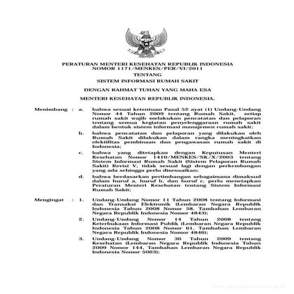 Permenkes 1171 tentang sirs