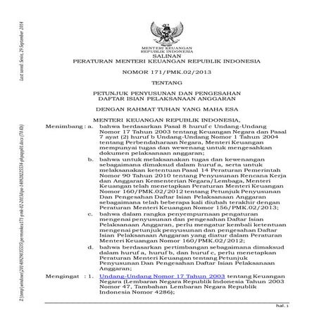 Permenkeu171 pmk-02-2013 dipa