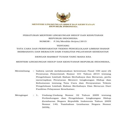 Permen lhk no. 56 2015 ttg tatacara dan persyaratan teknis pengelolaan lb3 fa...
