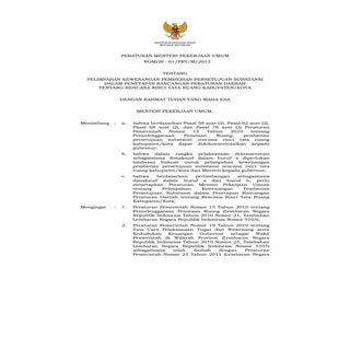 Permen pu01 2013 ttg pelimpahan kew...