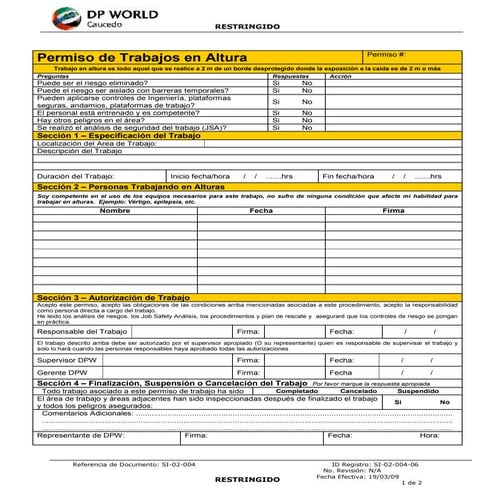 PERMISO PARA TRABAJAR EN ALTURAS