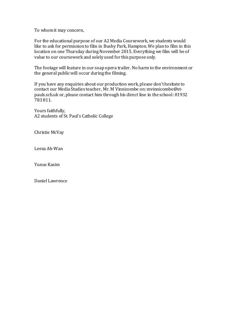 Permission Letter Bushy Park