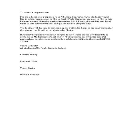 Permission letter   bushy park