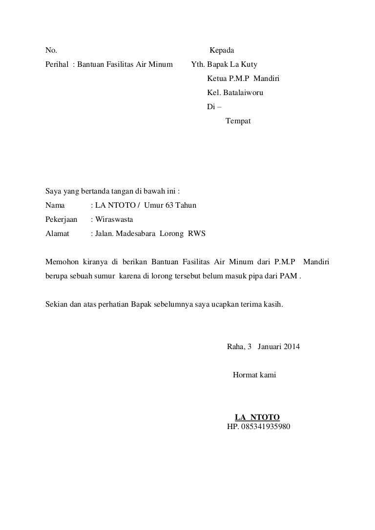 Contoh Surat Permohonan Bantuan Air Bersih Ke Pdam Contoh Surat Permohonan Bantuan Air Bersih Ke Pdam