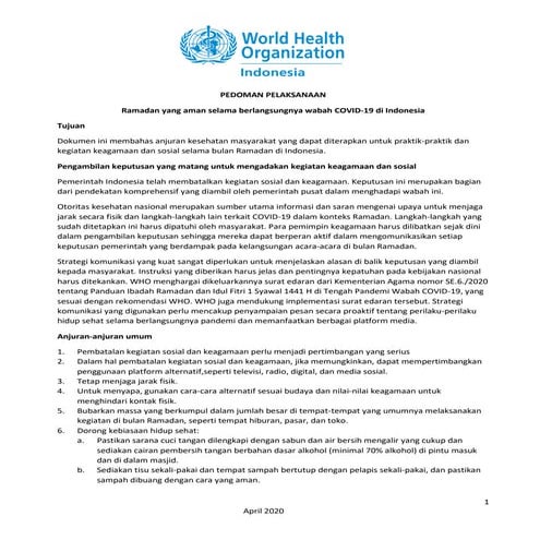 Pedoman Pelaksanaan Ramadan Aman Di Tengah Covid-19