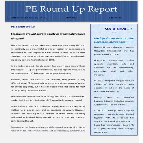 PE round up report edition 36-9th oct 2012