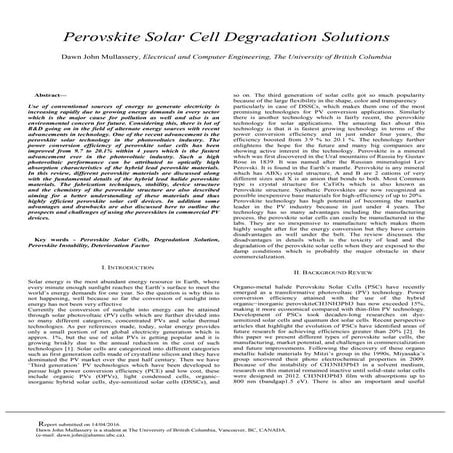 Perovskites solar cells degradation solutions