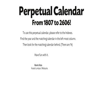 Perpetual Calendar, 1807 to 2606!