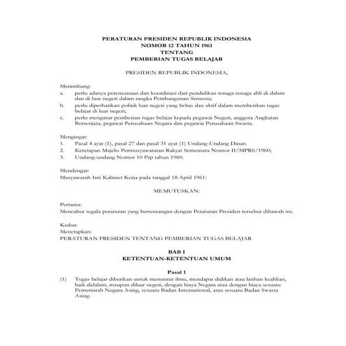 Perpres12 1961 tugas belajar