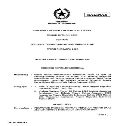 Perpres Nomor 15 Tahun 2023 Pdf