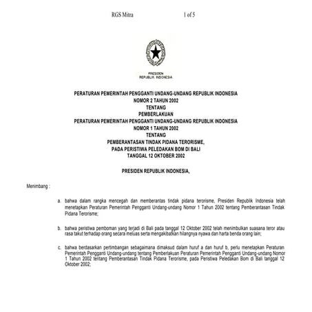 Perpu 01 2002 | PDF