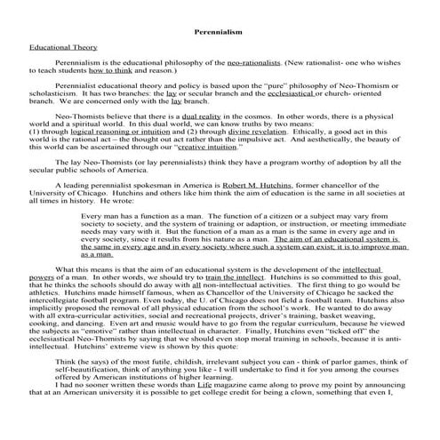 Philosophy in Education: Hutchin's Perrenialism