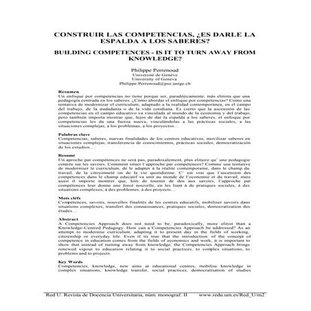Perrenoud. construir competencias  es darle la espalda a los saberes
