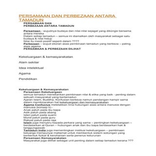 Persamaan dan perbezaan antara tamadun