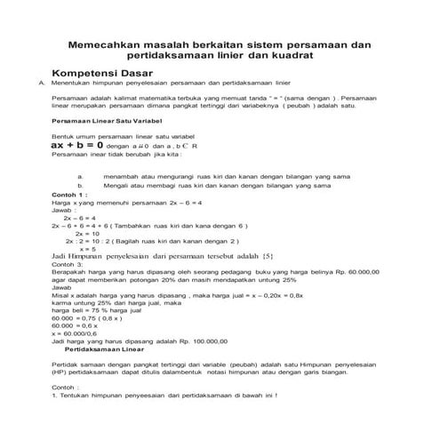 Persamaan dan pertidaksamaan