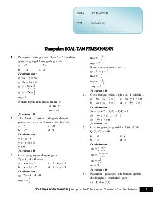Kumpulan Soal Persamaan Garis Lurus Beserta Pembahasannya