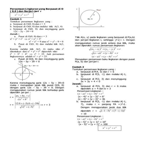 Persamaan lingkaran yang berpusat di o