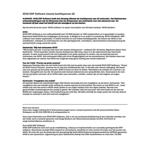 Afas nieuwe sponsor Az