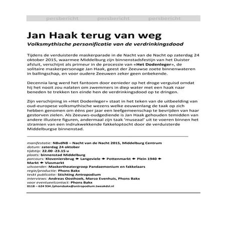 Persbericht Jan Haak