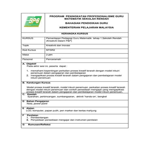 Persediaan mengajar menggunakan model inkuiri penemuan ukuran panjang (contoh 1)