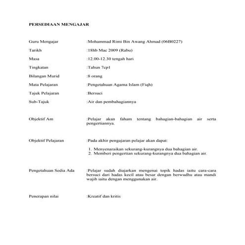 Persediaan Mengajar Tajuk Air