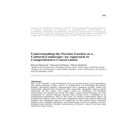 Understanding the Persian Garden as a Cultural Landscape: an Approach to Comp...