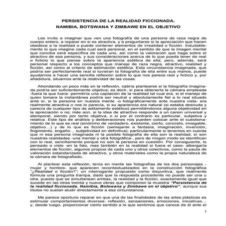 Persistencia de la realidad ficcionada. Namibia, Botswana y Zimbawe en el objetivo. Texto de catálogo