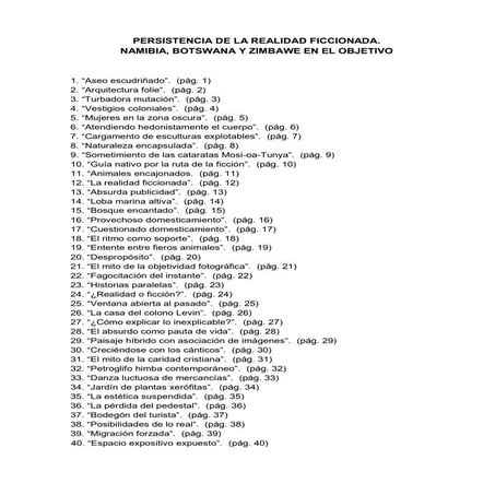 Persistencia de la realidad ficcionada. Namibia, Botswana y Zimbawe en el objetivo. Fichas Ténicas técnicas