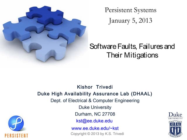 Software Faults, Failures and Their Mitigations | Turing100@Persistent