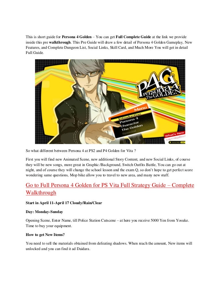 Persona 4 Golden Guide Pdf Strategy Book